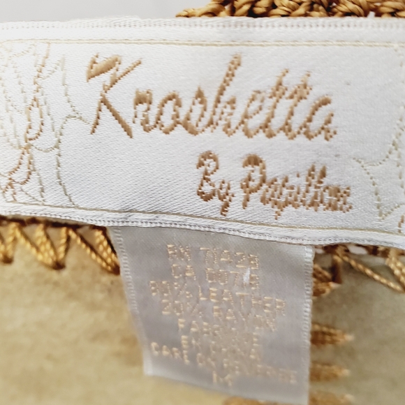 Kroshetta by Papillon Women's Suede Leather Crochet Brown Suede Leather Jacket M - Picture 7 of 8